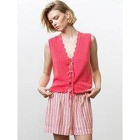 French Connection Cotton Waffle Stitch Scalloped Sleeveless Vest