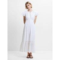 French Connection Cotton Embroidered Short Ruffle Sleeve Maxi Dress