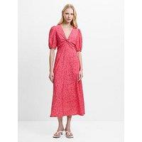 French Connection Printed Twist V-Neck Short Puff Sleeve Midi Dress