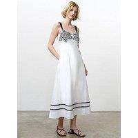 French Connection Cotton Floral Embroidered Wide Strap Midi Dress