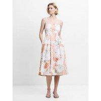 French Connection Cotton Floral Print Spaghetti Strap Denim-Look Midi Dress