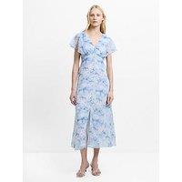 French Connection Soft Floral Print Short Ruffle Sleeve V-Neck Midi Dress