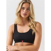 Hugo Womens Rib Knit Non-Wired Stretch Bralette - Black