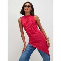 River Island Sl Lace Trim Asym Tunic - Pink