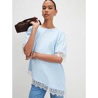 River Island Lace Trim Asymmetric T-Shirt - Blue
