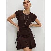 River Island Short Sleeve Ruched Mini Dress - Brown
