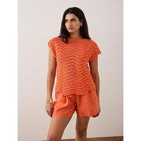 Mint Velvet Sparkle Stitch Top - Orange