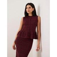 Mint Velvet Peplum Knit Top - Burgundy