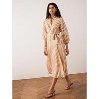 Mint Velvet Stripe Wrap Midi Shirt Dress - Orange