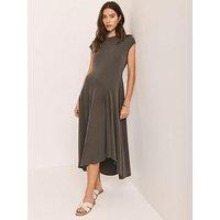 Mint Velvet Khaki Asymmetric Jersey Dress