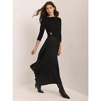 Mint Velvet Pleated Asymmetrical Midi Dress - Black
