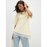 River Island Lace Trim Asymmetric T-Shirt - Yellow