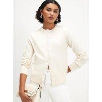 River Island Womens Frill Trim Button Up Cardigan - Cream