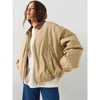 Hugo Stretch-Cotton Jacket With Contrast Corduroy Collar - Beige