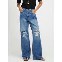 River Island Ripped Relaxed Straight Leg Jeans - Blue