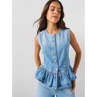 Hugo Regular-Fit Sleeveless Blouse In Denim With Peplum Hem - Blue