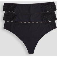 Boss Womens 3 Pack Lace Stretch Thong Briefs - Black