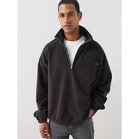 The Very Collection Quarter Zip Front Pocket Fleece Top - Black