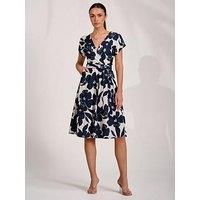 Jolie Moi V Neck Print Scuba Midi Dress - Cream