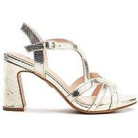 Moda In Pelle Missani & Snake Print Criss Cross Detail Block Heel Sandals - Gold