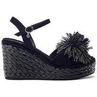 Moda In Pelle Marco & Alcantara Pom Pom Wedge Sandal - Black