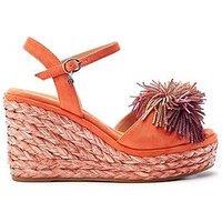 Moda In Pelle Marco & Alcantara Pom Pom Wedge Sandals - Orange