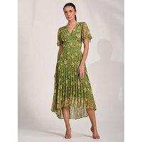 Jolie Moi Chiffon Pleated Maxi Dress - Green