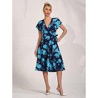 Jolie Moi V Neck Print Scuba Midi Dress - Blue