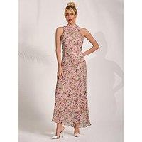 Jolie Moi Chiffon Halterneck Printed Midaxi Dress - Pink