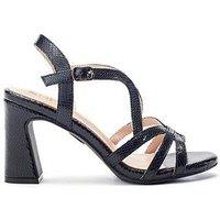 Moda In Pelle Missani & Snake Print Criss Cross Detail Block Heel Sandals - Black