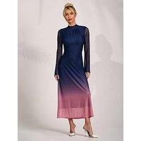 Jolie Moi Long Sleeve High Neck Mesh Dress