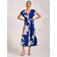 Jolie Moi Kimono Sleeve Print Scuba Midi Dress - Blue