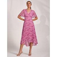 Jolie Moi Printed Chiffon Glitter Maxi Dress - Pink