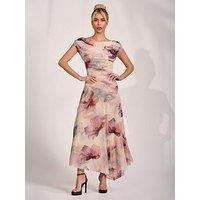 Jolie Moi Asymmetrical Draped Mesh Maxi Dress - Pink