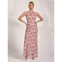 Jolie Moi Chiffon Halter Neck Maxi Dress - Pink