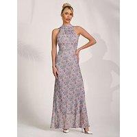 Jolie Moi Chiffon Halter Neck Maxi Dress - Purple