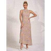 Jolie Moi Sleeveless Chiffon Halterneck Midaxi Dress - Pink