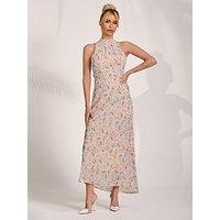 Jolie Moi Sleeveless Chiffon Halterneck Midaxi Dress - Pink