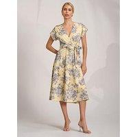Jolie Moi Kimono Sleeve Print Scuba Midi Dress - Yellow