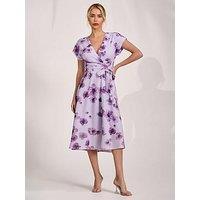 Jolie Moi Kimono Sleeve Print Scuba Midi Dress - Purple