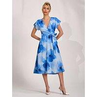 Jolie Moi Kimono Sleeve Print Scuba Midi Dress - Blue