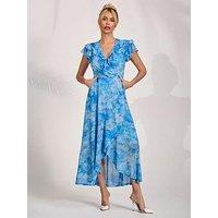 Jolie Moi Ruffled Mesh Maxi Dress - Blue