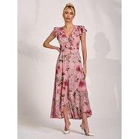 Jolie Moi Ruffled Mesh Maxi Dress - Pink