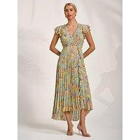Jolie Moi Pleated Chiffon Dip Hem Maxi Dress - Yellow