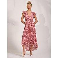 Jolie Moi Pleated Chiffon Dip Hem Maxi Dress - Pink