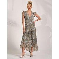 Jolie Moi Pleated Chiffon Dip Hem Maxi Dress - Blue