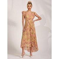 Jolie Moi Pleated Chiffon Dip Hem Maxi Dress - Yellow