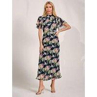 Jolie Moi High Neck Angel Sleeve Chiffon Maxi Dress - Navy