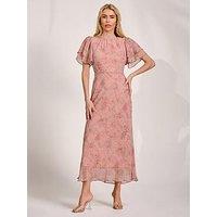 Jolie Moi High Neck Angel Sleeve Chiffon Maxi Dress - Pink