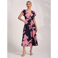 Jolie Moi Kimono Sleeve Print Scuba Midaxi Dress - Pink